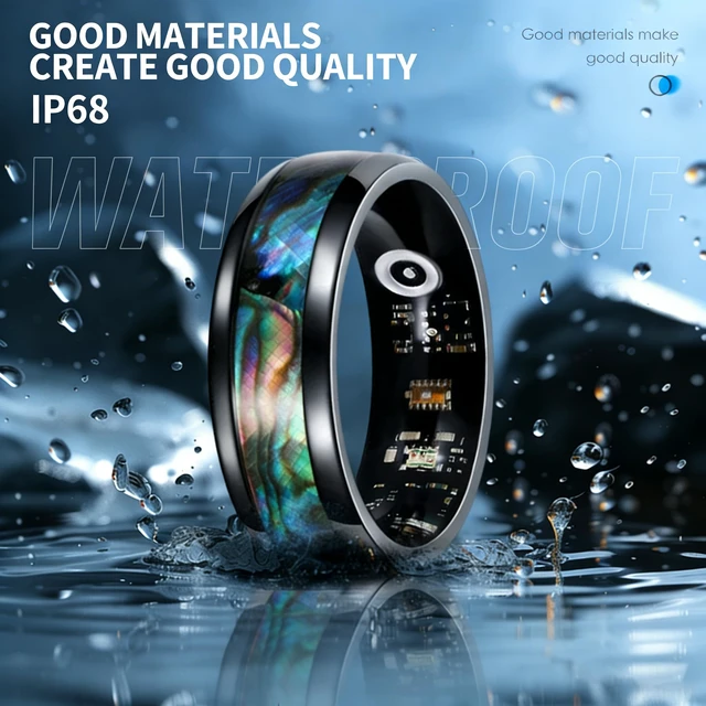 Alt view image 5 of 7 - Smart Ring for Women Men, Sleep Activity Tracker Waterproof 8# Titanium Steel with Abalone Shell, Heart Rate Monitor, IP68 Waterproof, No Subscription, Wireless Charging, iOS & Android