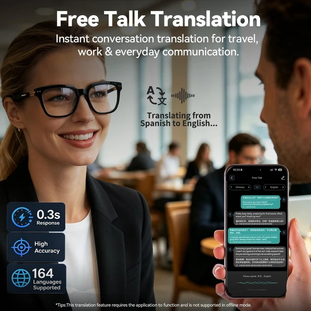 Alt view image 3 of 7 - AI Smart Glasses for Women Men with ChatGPT, Real-Time Translation AI Assistant, Bluetooth, Music & Hands-Free Calls, Photochromic Lenses, UV & Blue Light Protection