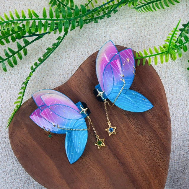 Alt view image 7 of 7 - Butterfly Headphone Accessories Cute 3D Acrylic Bows for Headphones with Gold Chains & Rhinestones, Velcro Fits Most Over-Ear Headphones (Blue)