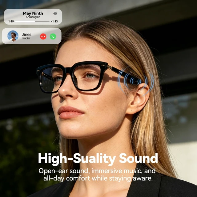 Alt view image 4 of 7 - AI Smart Glasses for Women Men with ChatGPT, Real-Time Translation AI Assistant, Bluetooth, Music & Hands-Free Calls, Photochromic Lenses, UV & Blue Light Protection