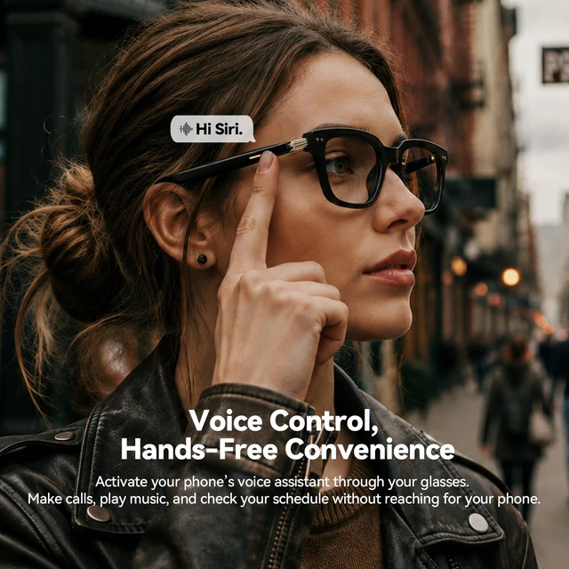 Alt view image 5 of 7 - AI Smart Glasses for Women Men with ChatGPT, Real-Time Translation AI Assistant, Bluetooth, Music & Hands-Free Calls, Photochromic Lenses, UV & Blue Light Protection