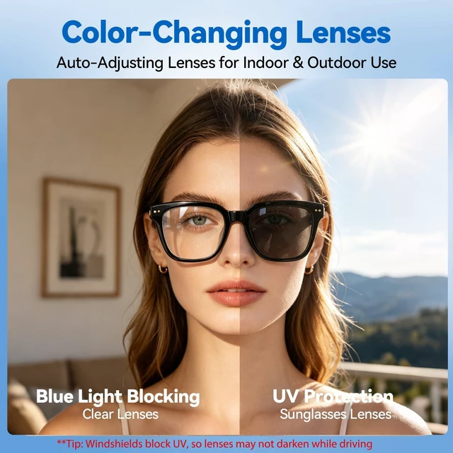 Alt view image 6 of 7 - AI Smart Glasses for Women Men with ChatGPT, Real-Time Translation AI Assistant, Bluetooth, Music & Hands-Free Calls, Photochromic Lenses, UV & Blue Light Protection