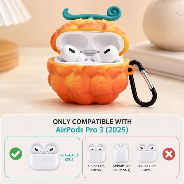 Alt view image 2 of 6 - 3D Orange Fantasy Fruit Case for AirPods Pro 3 with Carabiner Soft Silicone Cover with Wired and Wireless Charging Access, Textured Grip and Clip-On Carry for Daily Carry and Travel