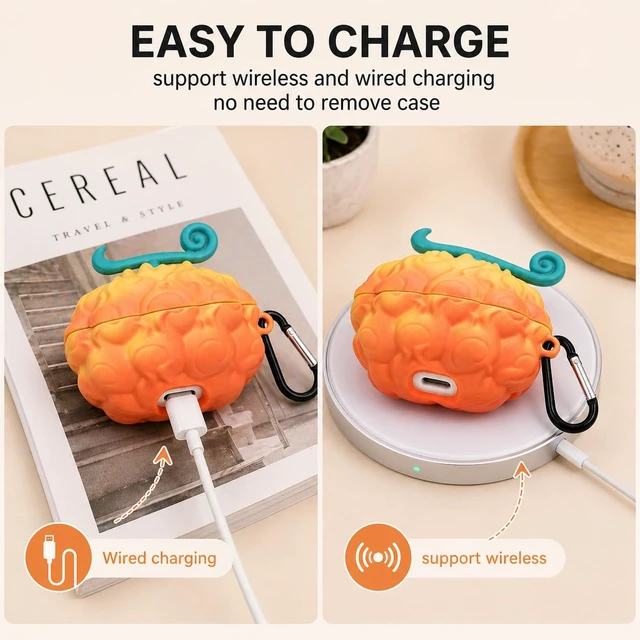 Alt view image 3 of 6 - 3D Orange Fantasy Fruit Case for AirPods Pro 3 with Carabiner Soft Silicone Cover with Wired and Wireless Charging Access, Textured Grip and Clip-On Carry for Daily Carry and Travel