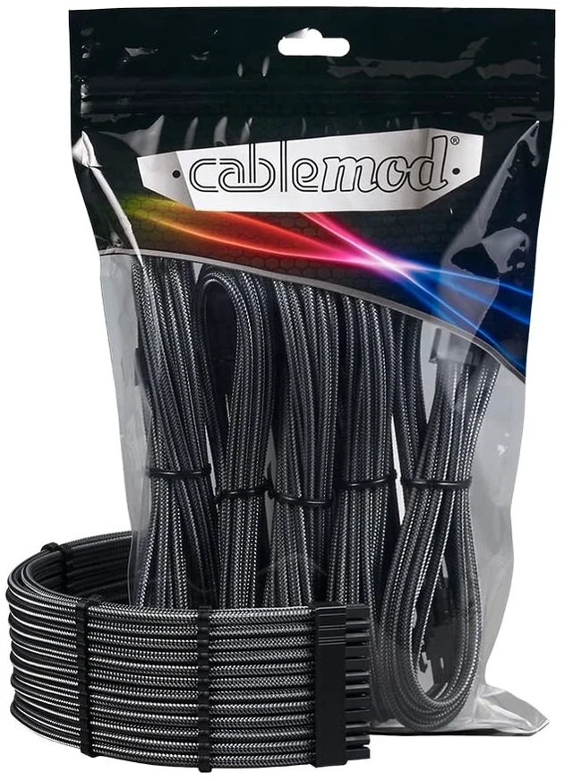 Main image of Pro ModMesh Sleeved 12VHPWR StealthSense Cable Extension Kit (Carbon, 16-pin to Triple 8-pin)