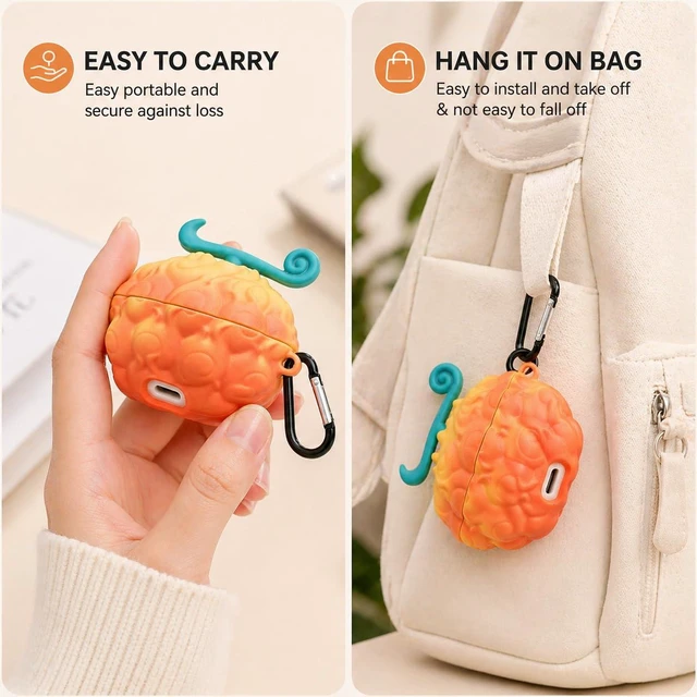Alt view image 4 of 6 - 3D Orange Fantasy Fruit Case for AirPods Pro 3 with Carabiner Soft Silicone Cover with Wired and Wireless Charging Access, Textured Grip and Clip-On Carry for Daily Carry and Travel