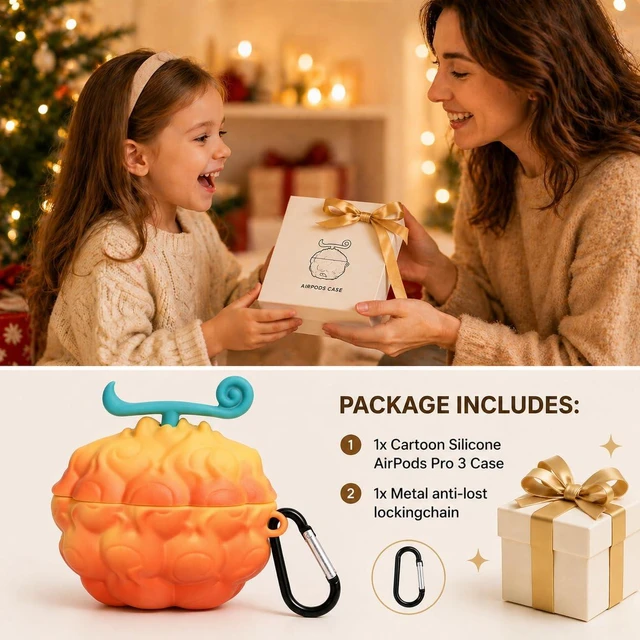 Alt view image 5 of 6 - 3D Orange Fantasy Fruit Case for AirPods Pro 3 with Carabiner Soft Silicone Cover with Wired and Wireless Charging Access, Textured Grip and Clip-On Carry for Daily Carry and Travel