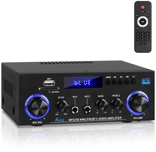Main image of AK-50 Bluetooth5.0 Audio Amplifiers Home Stereo Amp 60WX2 Max.400W Output 2.0 Channel Mini Power Amplifier Speaker Amps Receivers with FM Radio,Echo,MIC,USB,SD Input for Home Audio