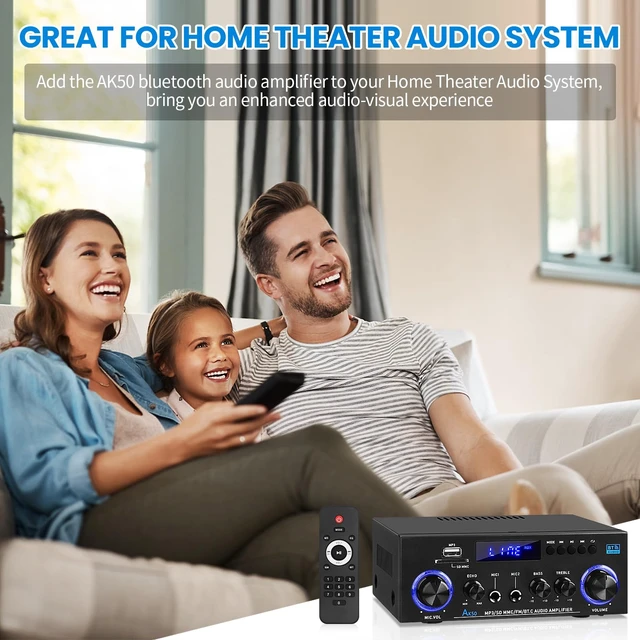 Alt view image 6 of 7 - AK-50 Bluetooth5.0 Audio Amplifiers Home Stereo Amp 60WX2 Max.400W Output 2.0 Channel Mini Power Amplifier Speaker Amps Receivers with FM Radio,Echo,MIC,USB,SD Input for Home Audio