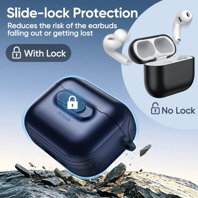 Alt view image 4 of 7 - Slide-Lock Magnetic Case for AirPods Pro 3, Blue Cover Compatible with MagSafe, Keychain Included, Powerful Drop Protection, Front LED Visible