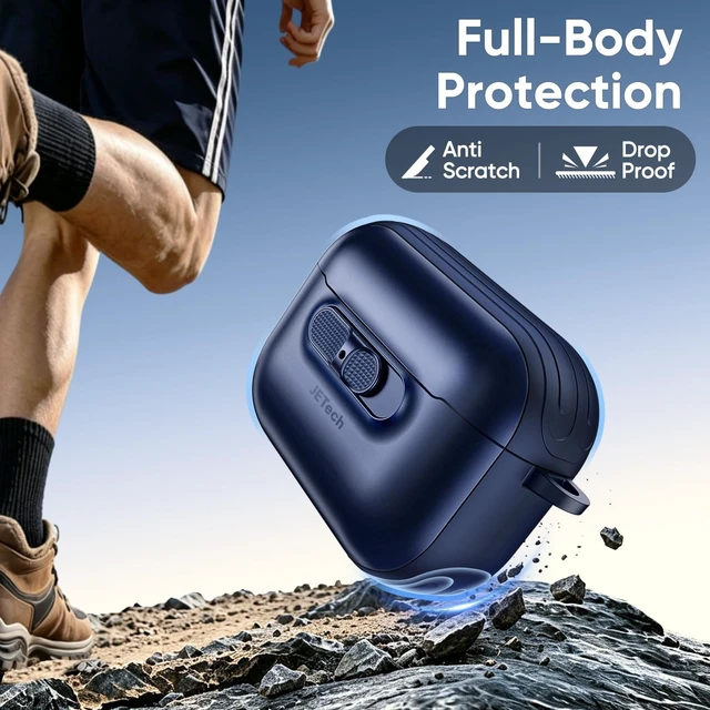 Alt view image 3 of 7 - Slide-Lock Magnetic Case for AirPods Pro 3, Blue Cover Compatible with MagSafe, Keychain Included, Powerful Drop Protection, Front LED Visible