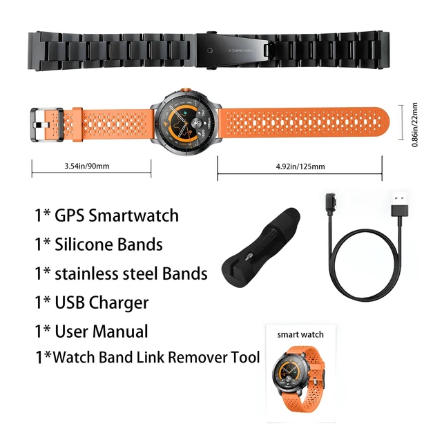 Alt view image 4 of 7 - Rugged Smartwatch 1.6 in AMOLED GPS 5ATM Waterproof SOS Compass 1.6 inch always-on AMOLED, built-in GPS, 5ATM waterproof, SOS button, hiking ready