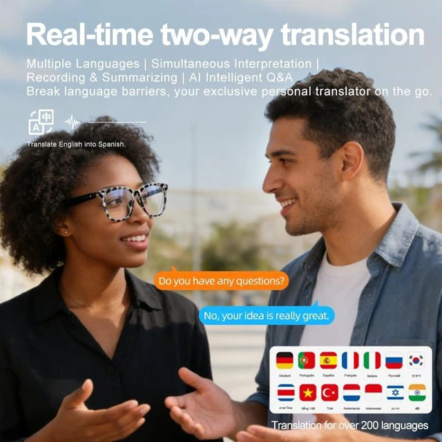 Alt view image 3 of 7 - Smart Bluetooth Glasses with Built-in Microphone and Speaker Smart Wireless Headphone Glasses with Real-Time Translation,Voice Control,ChatGPT,Music & Hands-Free Calls for Men and Women