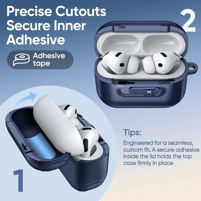 Alt view image 5 of 7 - Slide-Lock Magnetic Case for AirPods Pro 3, Blue Cover Compatible with MagSafe, Keychain Included, Powerful Drop Protection, Front LED Visible