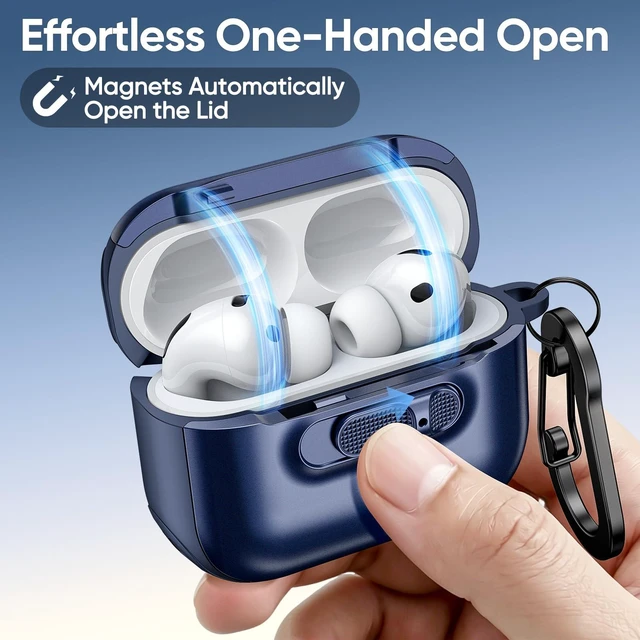Alt view image 6 of 7 - Slide-Lock Magnetic Case for AirPods Pro 3, Blue Cover Compatible with MagSafe, Keychain Included, Powerful Drop Protection, Front LED Visible