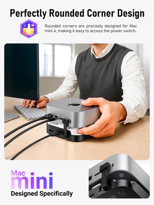 Alt view image 5 of 7 - 9-in-1 Mac mini M4 Dock, Dual 4K@60Hz HDMI 2.0 & DP 1.4 10Gbps M.2 NVMe Slot, 10Gbps USB-C & USB-A, 2X USB-A 3.0, SD/TF 2.0 Card Reader, Compatible with Mac mini M4/M4 Pro