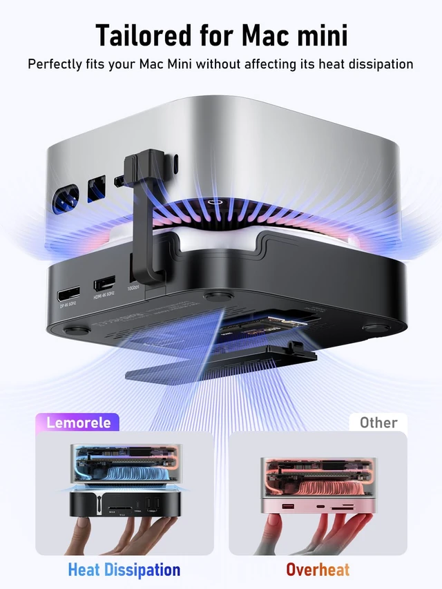 Alt view image 7 of 7 - 9-in-1 Mac mini M4 Dock, Dual 4K@60Hz HDMI 2.0 & DP 1.4 10Gbps M.2 NVMe Slot, 10Gbps USB-C & USB-A, 2X USB-A 3.0, SD/TF 2.0 Card Reader, Compatible with Mac mini M4/M4 Pro