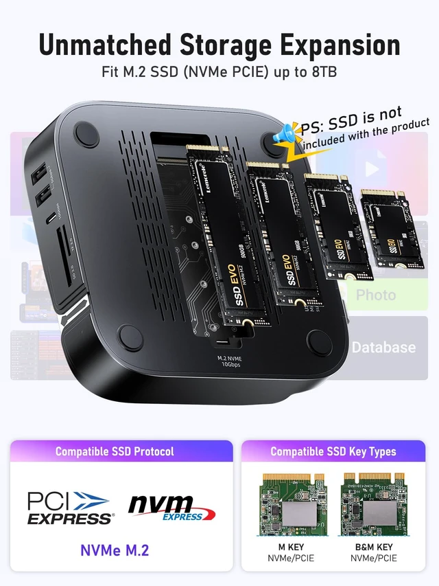 Alt view image 2 of 7 - 9-in-1 Mac mini M4 Dock, Dual 4K@60Hz HDMI 2.0 & DP 1.4 10Gbps M.2 NVMe Slot, 10Gbps USB-C & USB-A, 2X USB-A 3.0, SD/TF 2.0 Card Reader, Compatible with Mac mini M4/M4 Pro