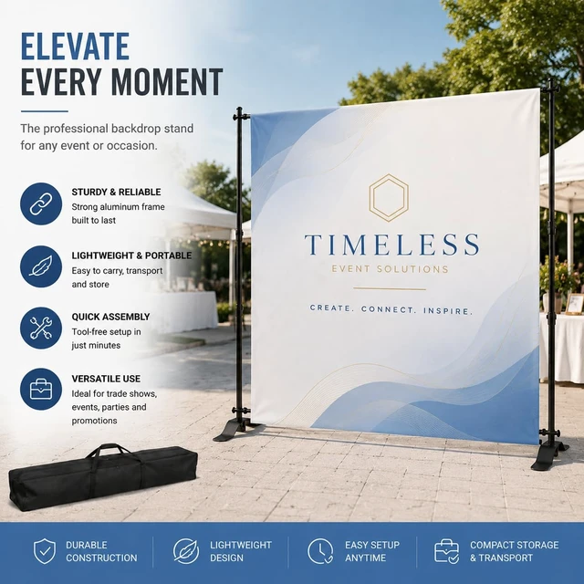 Alt view image 7 of 7 - Heavy Duty Backdrop Banner Stand 8x8 Ft Adjustable Frame 8x8 Ft backdrop stand with adjustable frame and carrying bag, ideal for photo booths, parties, trade shows, and exhibitions