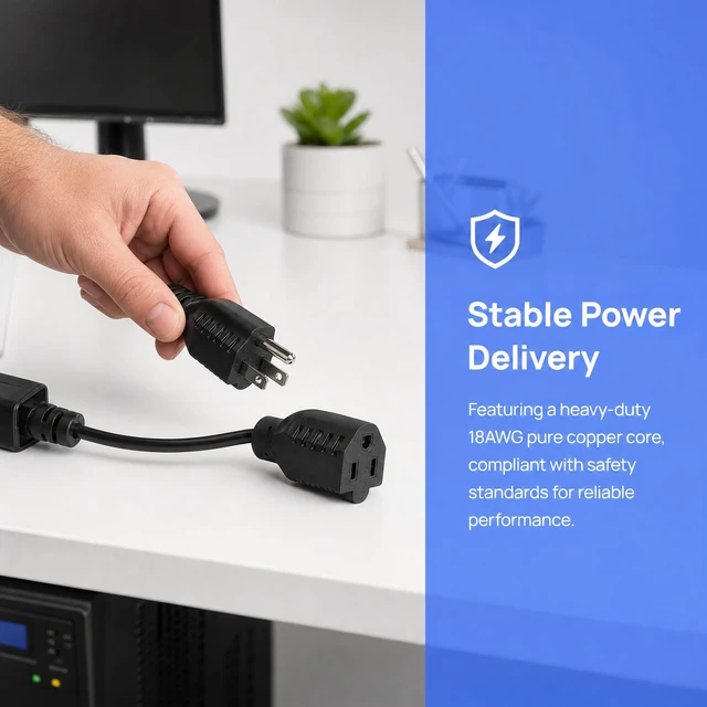 Alt view image 7 of 7 - IEC 320 C14 to NEMA 5-15R Power Cord, 5-Pack, 1FT 18AWG, 10-15A 125/250V, UL Listed, For Server, PDU, UPS, Desktop, Monitor