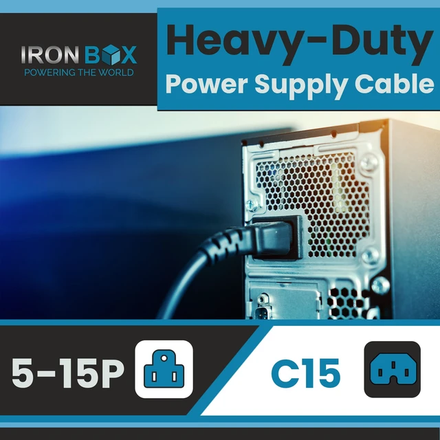 Alt view image 3 of 7 - IronBox Electric - Heavy-Duty 5-15P to C15 Power Supply Cable - 15A 125V, 14/3 SJT Cord - Male End 5-15 Plug/Female End C15 Connector - UL Listed PC Power Cord - (Black,15 Foot)