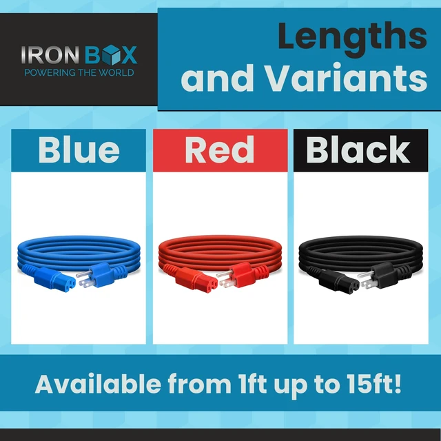 Alt view image 5 of 7 - IronBox Electric - Heavy-Duty 5-15P to C15 Power Supply Cable - 15A 125V, 14/3 SJT Cord - Male End 5-15 Plug/Female End C15 Connector - UL Listed PC Power Cord - (Black,15 Foot)
