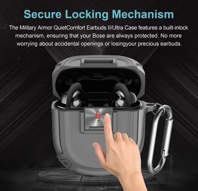 Alt view image 3 of 7 - Case for Bose QuietComfort Ultra Earbuds (2023) / Bose QuietComfort Earbuds II (2022), Shockproof Protective Cover for Bose QC Ultra Earbuds Case with Secure Lock and Carabiner (Gray)