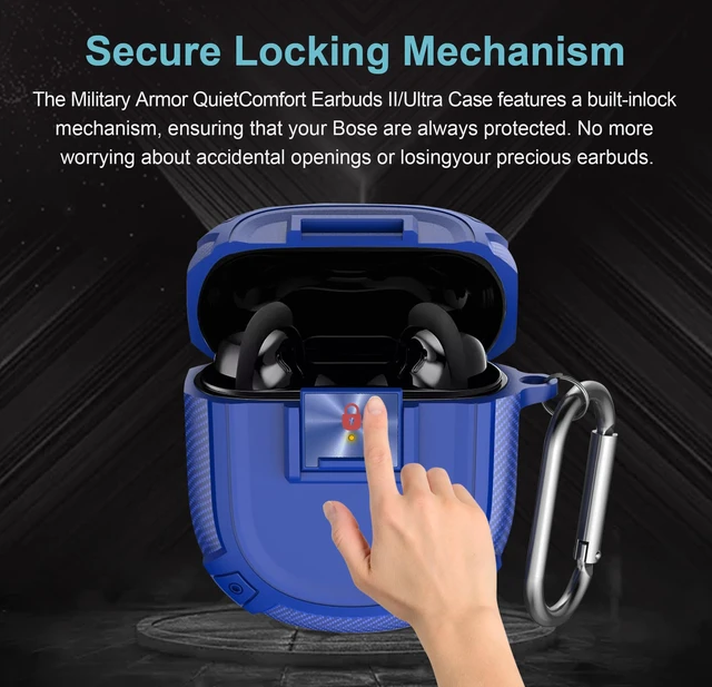 Alt view image 3 of 7 - Case for Bose QuietComfort Ultra Earbuds (2023) / Bose QuietComfort Earbuds II (2022), Shockproof Protective Cover for Bose QC Ultra Earbuds Case with Secure Lock and Carabiner (Blue)