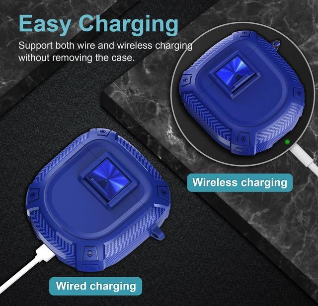 Alt view image 4 of 7 - Case for Bose QuietComfort Ultra Earbuds (2023) / Bose QuietComfort Earbuds II (2022), Shockproof Protective Cover for Bose QC Ultra Earbuds Case with Secure Lock and Carabiner (Blue)
