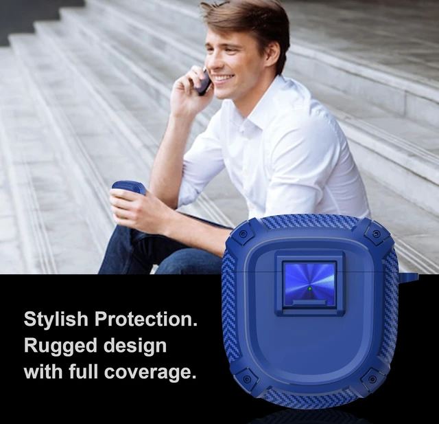 Alt view image 5 of 7 - Case for Bose QuietComfort Ultra Earbuds (2023) / Bose QuietComfort Earbuds II (2022), Shockproof Protective Cover for Bose QC Ultra Earbuds Case with Secure Lock and Carabiner (Blue)