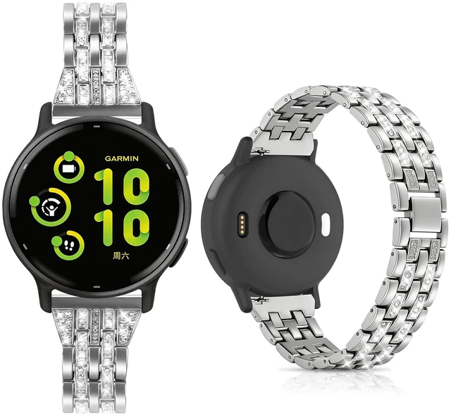 Main image of 18mm Bling Metal Compatible with Garmin Venu 4 41mm Watch Band/Venu 3S 41mm/Vivoactive 4S/Vivomove 3S/Venu 2S/Forerunner 255S 265S, Metal Rhinestone Bling Bracelet Wristband for Women Men