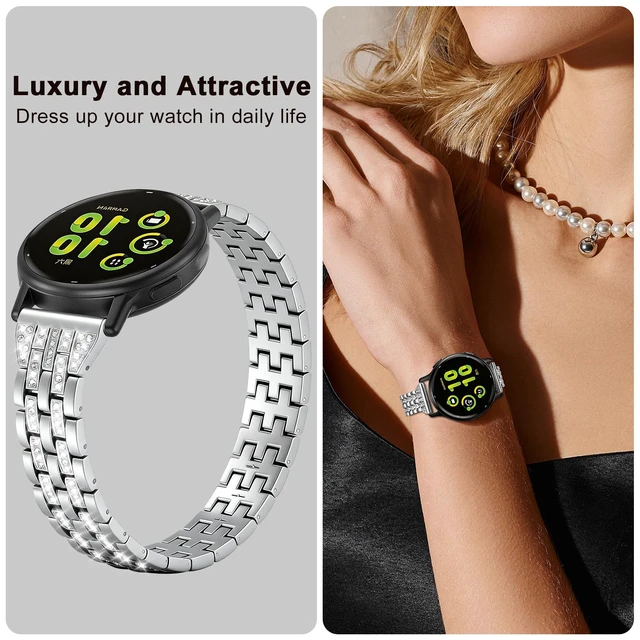 Alt view image 2 of 7 - 18mm Bling Metal Compatible with Garmin Venu 4 41mm Watch Band/Venu 3S 41mm/Vivoactive 4S/Vivomove 3S/Venu 2S/Forerunner 255S 265S, Metal Rhinestone Bling Bracelet Wristband for Women Men