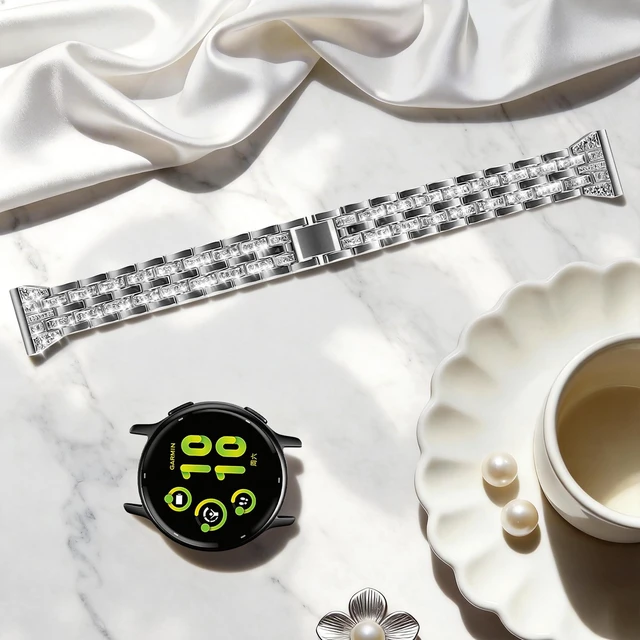 Alt view image 4 of 7 - 18mm Bling Metal Compatible with Garmin Venu 4 41mm Watch Band/Venu 3S 41mm/Vivoactive 4S/Vivomove 3S/Venu 2S/Forerunner 255S 265S, Metal Rhinestone Bling Bracelet Wristband for Women Men