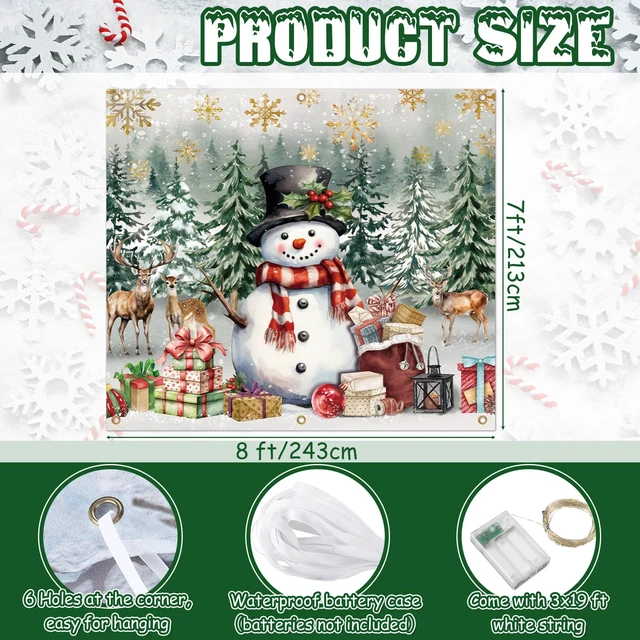 Alt view image 2 of 6 - LED Christmas Snowman Garage Door Cover Banner, 7x8 ft Holiday Decor Winter Forest Scene Garage Door Decor, Reindeer Fabric Backdrop for Garage and Outdoor Walls, Festive Holiday Decoration