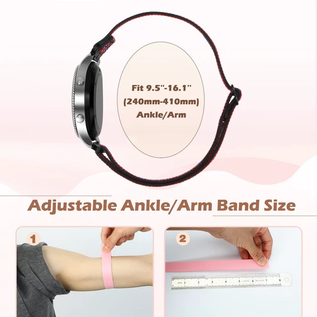 Alt view image 4 of 7 - 2 Pack Elastic Ankle/Arm Watch Bands Compatible with Garmin Venu 4 45mm/Venu 3 45mm/Venu 2/Vivoactive 4, Garmin Forerunner 570 47mm/265/255/255 Music, 22mm Sport Nylon Replacement Strap for Samsung