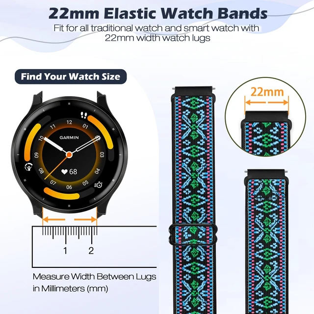 Alt view image 3 of 7 - 2 Pack Elastic Ankle/Arm Watch Bands Compatible with Garmin Venu 4 45mm/Venu 3 45mm/Venu 2/Vivoactive 4, Garmin Forerunner 570 47mm/265/255/255 Music, 22mm Sport Nylon Replacement Strap for Samsung
