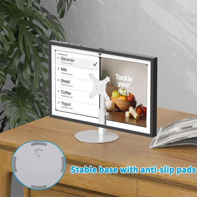 Alt view image 4 of 7 - Adjustable Height Stand Compatible with Echo Show 21/15 (1st/2nd Gen) Tiltable, 4 Height Levels for Flexible Viewing, Wide Base for Stable Support, Sturdy Aluminum Stand, Easy Assembly, Silver