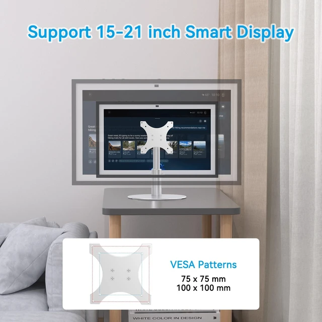 Alt view image 5 of 7 - Adjustable Height Stand Compatible with Echo Show 21/15 (1st/2nd Gen) Tiltable, 4 Height Levels for Flexible Viewing, Wide Base for Stable Support, Sturdy Aluminum Stand, Easy Assembly, Silver
