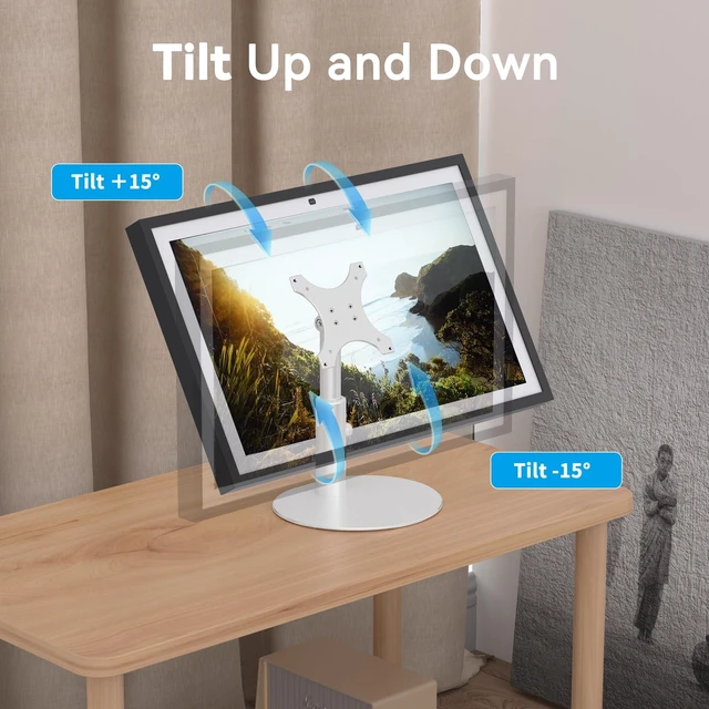 Alt view image 6 of 7 - Adjustable Height Stand Compatible with Echo Show 21/15 (1st/2nd Gen) Tiltable, 4 Height Levels for Flexible Viewing, Wide Base for Stable Support, Sturdy Aluminum Stand, Easy Assembly, Silver
