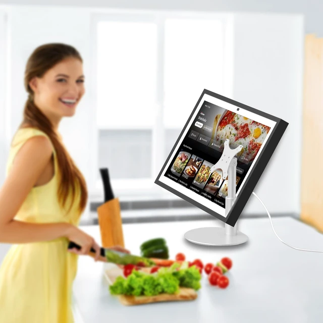 Alt view image 7 of 7 - Adjustable Height Stand Compatible with Echo Show 21/15 (1st/2nd Gen) Tiltable, 4 Height Levels for Flexible Viewing, Wide Base for Stable Support, Sturdy Aluminum Stand, Easy Assembly, Silver