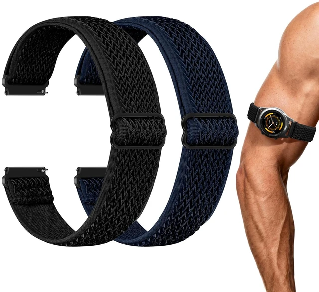Main image of 2 Pack Elastic Ankle/Arm Watch Bands Compatible with Garmin Venu 4 45mm/Venu 3 45mm/Venu 2/Vivoactive 4, Garmin Forerunner 570 47mm/265/255/255 Music, 22mm Sport Nylon Replacement Strap for Samsung