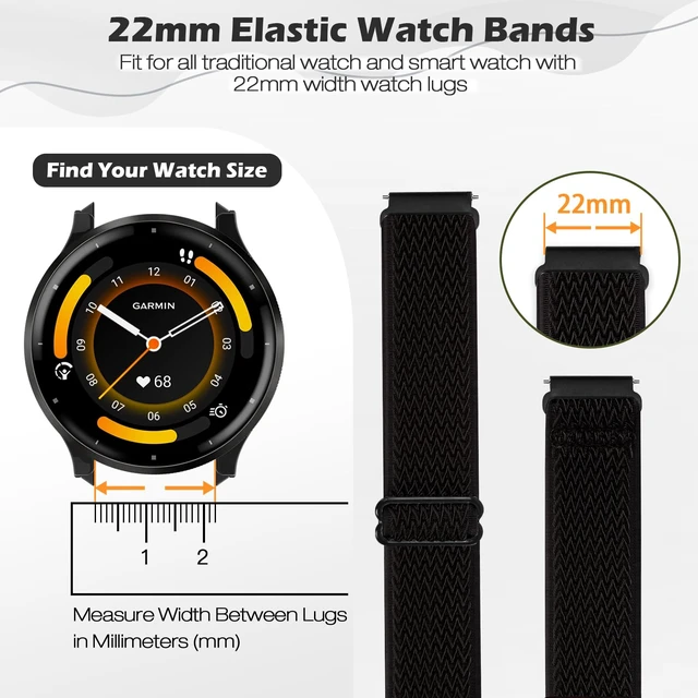 Alt view image 3 of 7 - 2 Pack Elastic Ankle/Arm Watch Bands Compatible with Garmin Venu 4 45mm/Venu 3 45mm/Venu 2/Vivoactive 4, Garmin Forerunner 570 47mm/265/255/255 Music, 22mm Sport Nylon Replacement Strap for Samsung