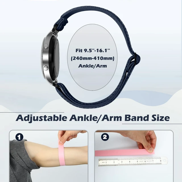 Alt view image 4 of 7 - 2 Pack Elastic Ankle/Arm Watch Bands Compatible with Garmin Venu 4 45mm/Venu 3 45mm/Venu 2/Vivoactive 4, Garmin Forerunner 570 47mm/265/255/255 Music, 22mm Sport Nylon Replacement Strap for Samsung