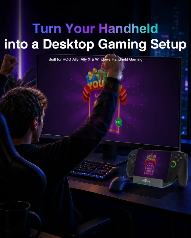 Alt view image 3 of 7 - 11-in-1 RGB Docking Station for ROG Xbox Ally/ROG Ally X/ROG Ally 4K@120Hz HDMI, 140W PD Input, Gigabit Ethernet, 10Gbps USB, SD/TF Card Slots, Compatible with Steam Deck, Legion Go, MSI Claw