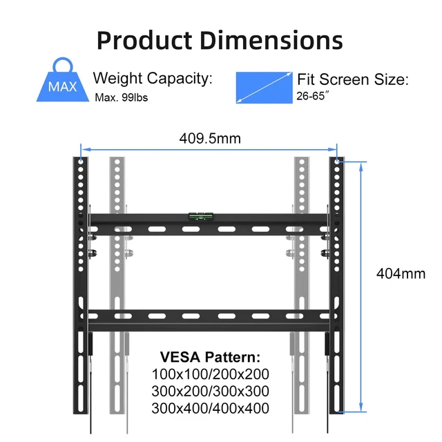 Alt view image 2 of 6 - Tilt TV Wall Mount for Most 26-65 inch LED, LCD and Plasma TV, Max 400x400mm VESA and 99lbs Load Capacity, Fits Studs 16" Apart, Low Profile