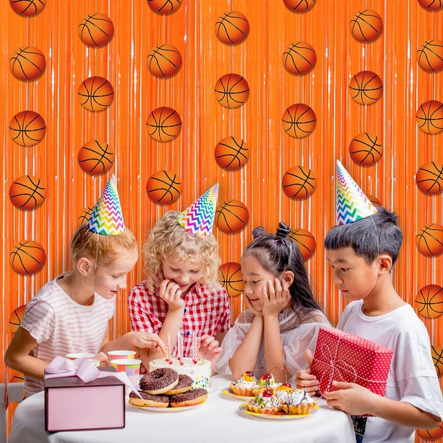 Alt view image 7 of 7 - 10 Pcs Basketball Party Decorations Backdrop 2 Pcs Orange 3.3 x 6.6 ft Tinsel Foil Fringe Curtain, 8 Pcs Basketball Party Banner Garland, Sports Themed Birthday Decor