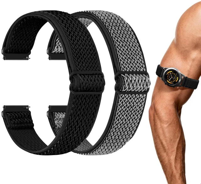 Main image of 2 Pack Elastic Ankle/Arm Watch Bands Compatible with Garmin Venu 4 45mm/Venu 3 45mm/Venu 2/Vivoactive 4, Garmin Forerunner 570 47mm/265/255/255 Music, 22mm Sport Nylon Replacement Strap for Samsung