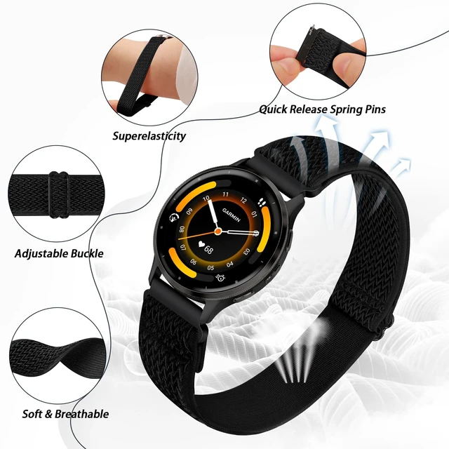 Alt view image 2 of 7 - 2 Pack Elastic Ankle/Arm Watch Bands Compatible with Garmin Venu 4 45mm/Venu 3 45mm/Venu 2/Vivoactive 4, Garmin Forerunner 570 47mm/265/255/255 Music, 22mm Sport Nylon Replacement Strap for Samsung