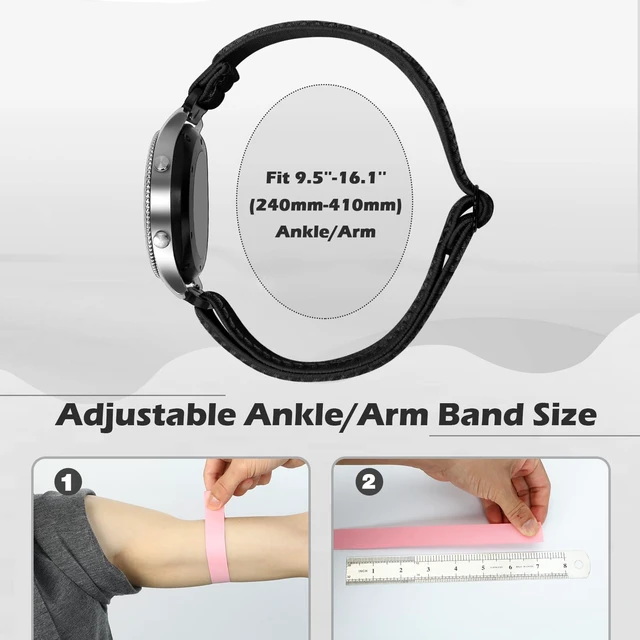 Alt view image 4 of 7 - 2 Pack Elastic Ankle/Arm Watch Bands Compatible with Garmin Venu 4 45mm/Venu 3 45mm/Venu 2/Vivoactive 4, Garmin Forerunner 570 47mm/265/255/255 Music, 22mm Sport Nylon Replacement Strap for Samsung