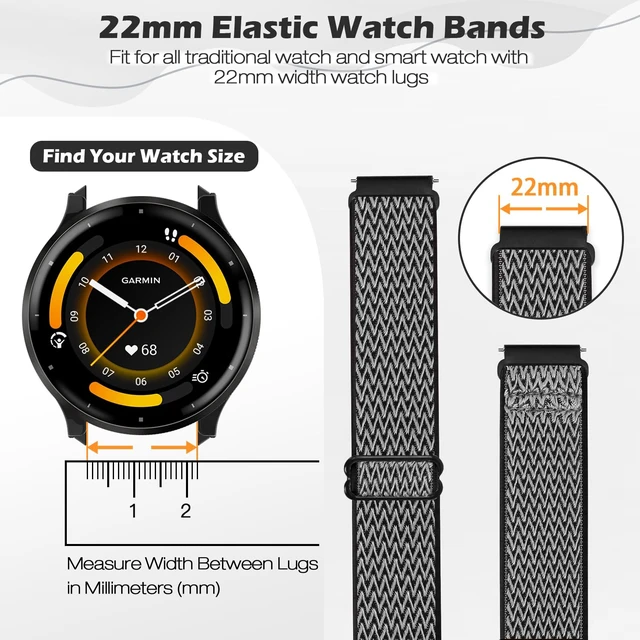 Alt view image 3 of 7 - 2 Pack Elastic Ankle/Arm Watch Bands Compatible with Garmin Venu 4 45mm/Venu 3 45mm/Venu 2/Vivoactive 4, Garmin Forerunner 570 47mm/265/255/255 Music, 22mm Sport Nylon Replacement Strap for Samsung